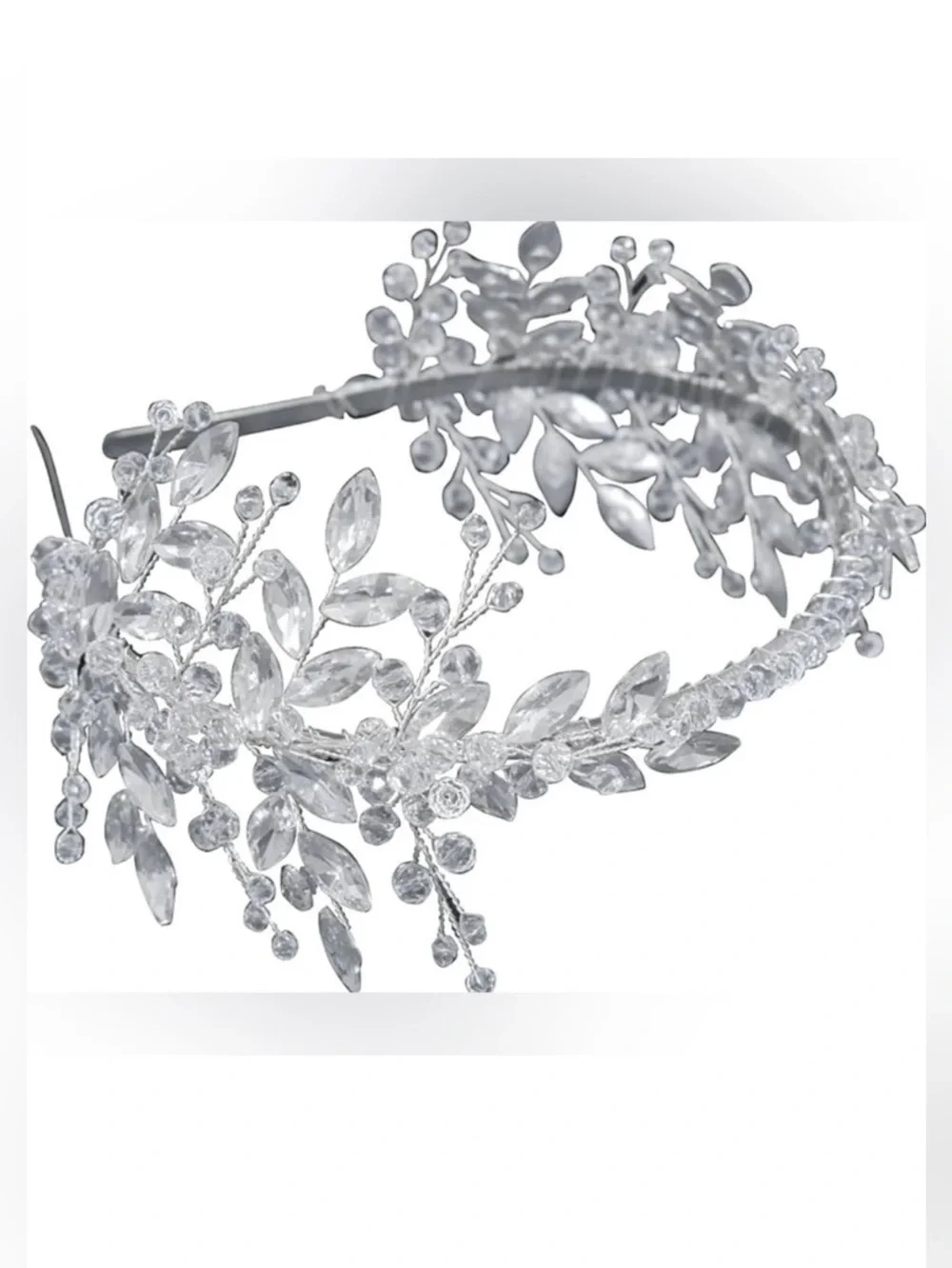 Bridal Silver Tone White Gemstone Floral Vine Headband